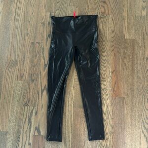 Spanx faux leather leggings, black, large petite